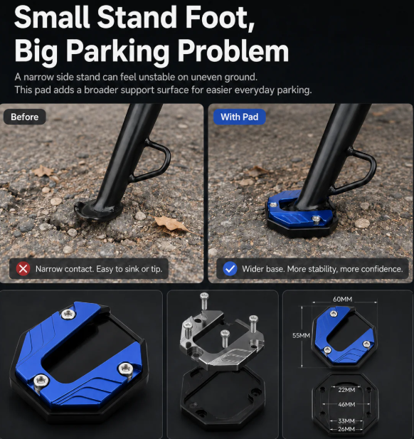 BikeSteady™ – Non-Slip Motorcycle Kickstand Pad