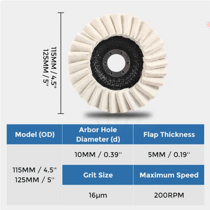 PolishFlex™ – Ultra-Fine Mirror-Finish Wool Flap Disc